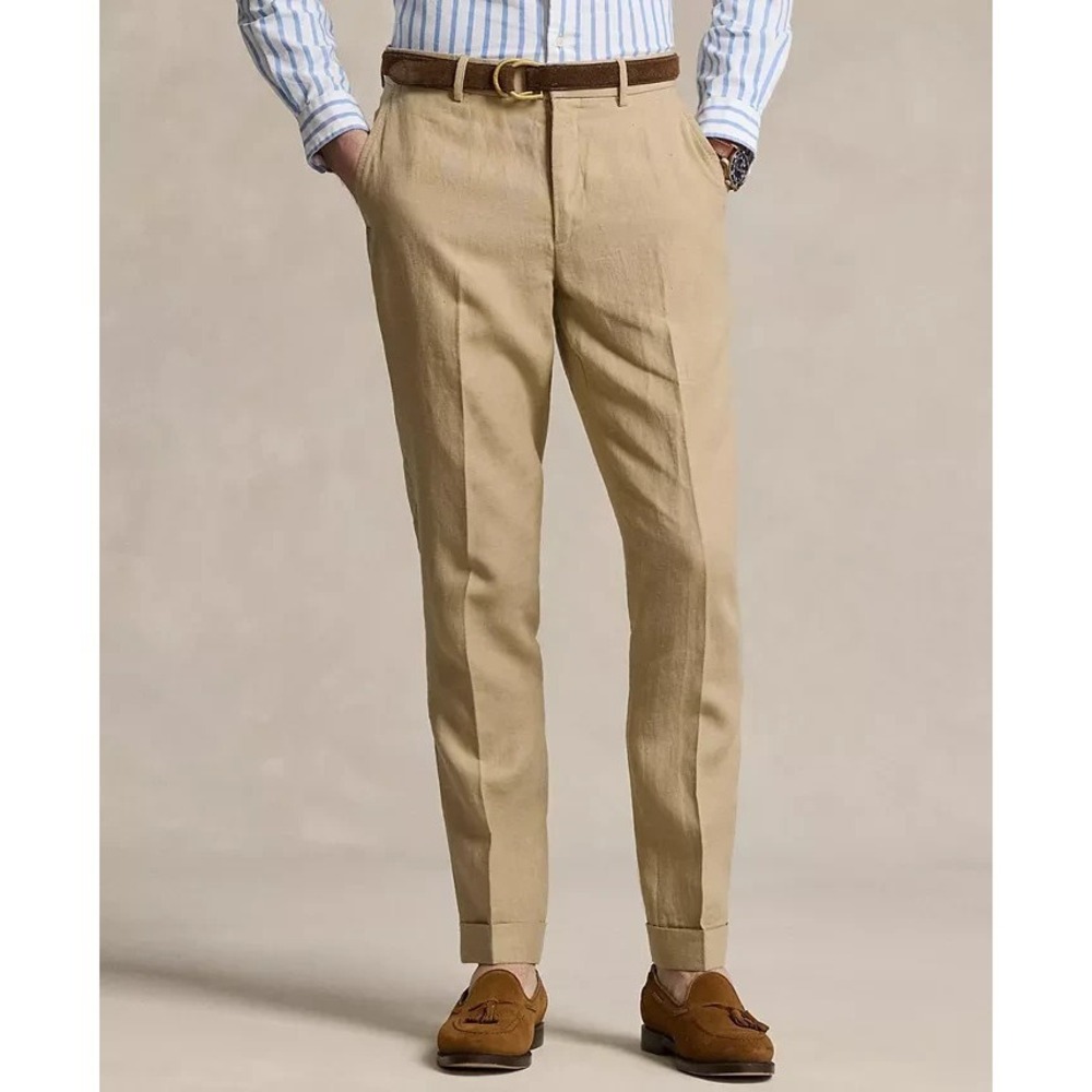Polo Ralph Lauren Suit Trouser Pants Beige 100% Linen Men 31xUnhemmed NWOT $298‎